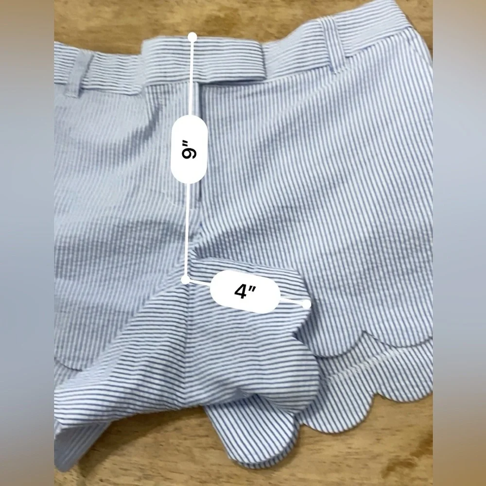 J Crew‎ Women’s Blue/White Pinstripe Seersucker Scalloped Short